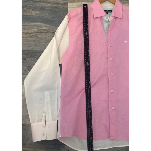 Bertigo Mens Colorblock Button-Up Shirt Pink/Blue/White Cotton S - Picture 8 of 10